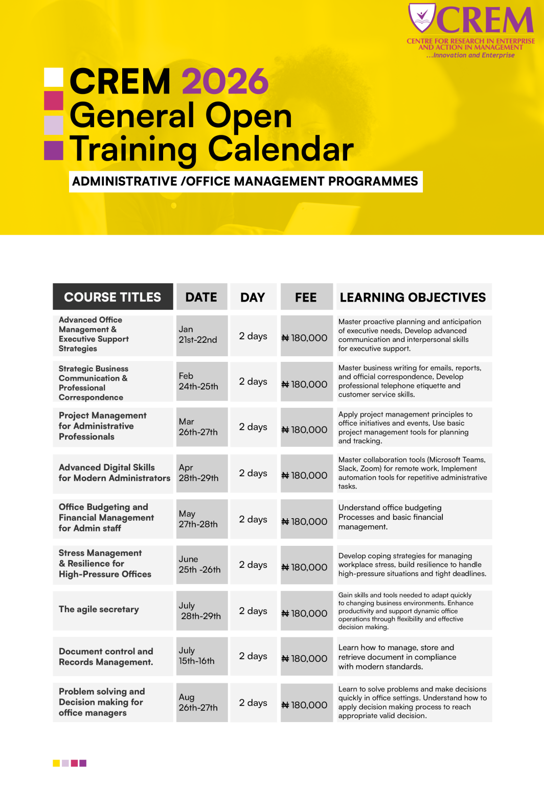 ADMINISTRATIVE OFFICE MANAGEMENT PROGRAMMES